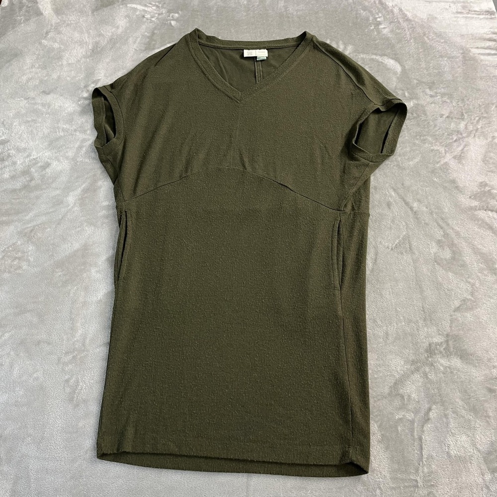 Anthro Saturday Sunday Tunic Top Size XS Green V Neck Cap Sleeve Pockets Jersey